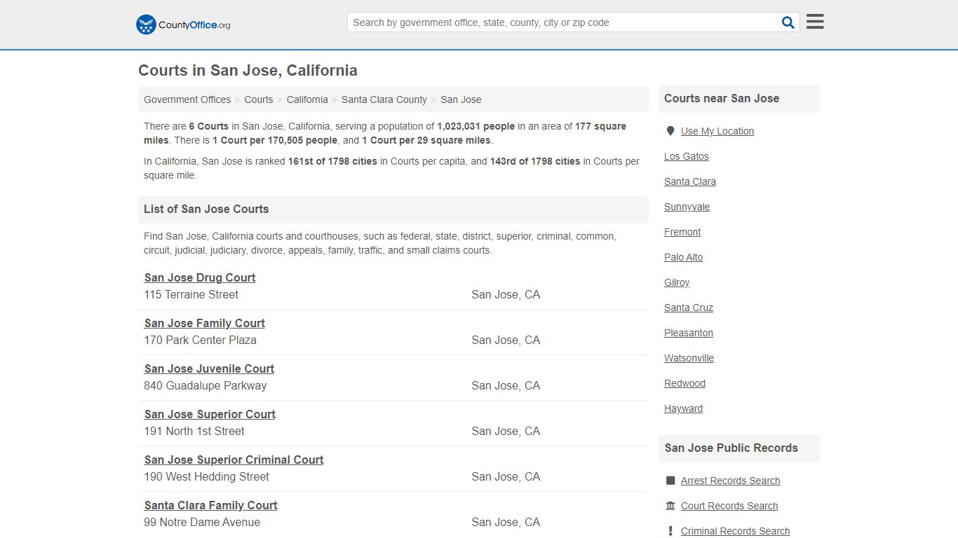 Courts - San Jose, CA (Court Records & Calendars) - County Office